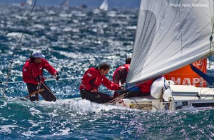 J/80 rounding leeward mark gate- sailing off Palma Mallorca, Spain- photo credit- Nico Martinez - J/80 Copa de Espana photo copyright Chapifoto.com Mariafoto.com taken at  and featuring the  class