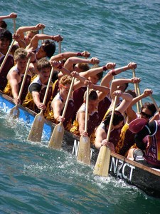 Racers in the school team heats of the NZCT Dragon Boat Festival in Wellington harbour waterfront on Sunday. - NZCT Dragon Boat Festival, Wellington photo copyright Genevieve Howard taken at  and featuring the  class