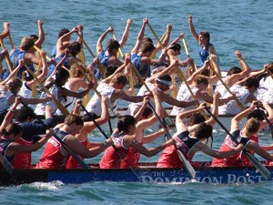 Racers in the school team heats of the NZCT Dragon Boat Festival in Wellington harbour waterfront on Sunday. - NZCT Dragon Boat Festival, Wellington photo copyright Genevieve Howard taken at  and featuring the  class