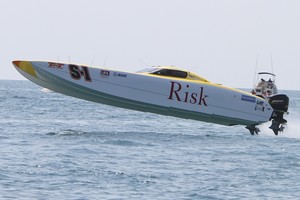 'Risk' flies high off Cocoa Beach, but was unable to finish in the competitive Superboat Stock class. - Superboat photo copyright Rodrick Cox taken at  and featuring the  class