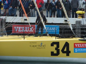 Extra crew assist Brad Van Liew to the start of the Ocean Sprint 3 in Wellington on Sunday. - Velux 5 Oceans photo copyright Genevieve Howard taken at  and featuring the  class
