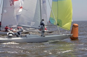 The gybe set was great unless you did not get past the oncoming, uphill traffic, as these two found out. - Dragon Worlds photo copyright  John Curnow taken at  and featuring the  class