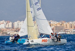 J/80 champions crossing tacks upwind off Palma Mallorca, Spain- photo credit- Mariaphotos.com - J/80 Copa de Espana photo copyright Chapifoto.com Mariafoto.com taken at  and featuring the  class