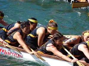 Racers in the school team heats of the NZCT Dragon Boat Festival in Wellington harbour waterfront on Sunday. - NZCT Dragon Boat Festival, Wellington photo copyright Genevieve Howard taken at  and featuring the  class