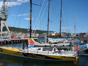 The Velux 5 Oceans yachts are moored at the Waterfront in Wellington - Velux 5 Oceans photo copyright Genevieve Howard taken at  and featuring the  class