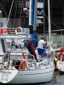 Competitors in the SSANZ Round the North Island race spent Tuesday preparing their yachts ahead of the start of the third leg tomorrow. The yachts are moored in Wellington's Oriental Bay. - SSANZ Round the North Island photo copyright Genevieve Howard taken at  and featuring the  class