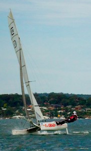 Brewin (sail 7) kept the pressure on in the top of the fleet - 2011 Australian F18 National Championship at Gosford Sailing Club photo copyright Lulu Roseman taken at  and featuring the  class