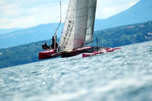 Ladycat - Third stop of the Vulcain Trophy 2011 on the D35 catamaran with the Geneva-Rolle-Geneva (Photo By Chris Schmid / Eyemage Media, all right reserved). - Vulcain Trophy D35, Geneva-Rolle-Geneva, June 11th 2011. photo copyright Chris Schmid/ Eyemage Media (copyright) http://www.eyemage.ch taken at  and featuring the  class