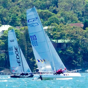 Goodall's AHPC C2 enjoys high-quality competition with West Australia's Windrush EDGE - 2011 Australian F18 National Championship at Gosford Sailing Club photo copyright Lulu Roseman taken at  and featuring the  class