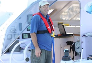 A relaxed Bruce Arms took time to thank his supporters as he headed out along the shore of Mooloolaba Bay - Bruce Arms is off on his Solo Around Australia catamaran world record attempt photo copyright Tracey Johnstone taken at  and featuring the  class