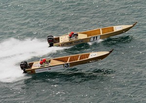Close racing from the top two - UAE Wooden Powerboat Championships photo copyright Dubai International Marine Club http://www.dimc.ae/ taken at  and featuring the  class