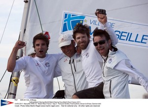 Damien Iehl and the French Team celebrate their victory - Match Race France 2011 photo copyright ACEA - Photo Gilles Martin-Raget http://photo.americascup.com/ taken at  and featuring the  class