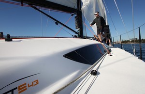 The sportscar style coachroof and the burnt orange colour in the logo give some hint to the origins of the GTS43's name - Sydney Yachts GTS43 photo copyright Crosbie Lorimer http://www.crosbielorimer.com taken at  and featuring the  class