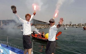 Jean-Pierre Dick and Loick Peyron, winners of the Barcelona World Race photo copyright Nico Martinez http://www.nicomartinez.com taken at  and featuring the  class