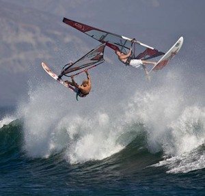 Kevin and Matt sharing a wave in San Carlos on the Baja Peninsula photo copyright Erik Simonson/ h2oshots.com taken at  and featuring the  class