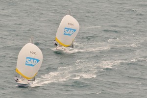 Mike Holt & Carl Smit (USA) lead Hasso Plattner and Peter Alarie (GER) - 2011 SAP 505 World Championship photo copyright Christophe Favreau http://christophefavreau.photoshelter.com/ taken at  and featuring the  class