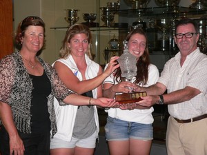 The winning team accepting the stunning Marinassess Women’s Match Racing Trophy. Left to right – Karyn Gojnich, Nina Curtis, Olivia Price with Rear Commodore Howard Piggott photo copyright CYCA Staff . taken at  and featuring the  class