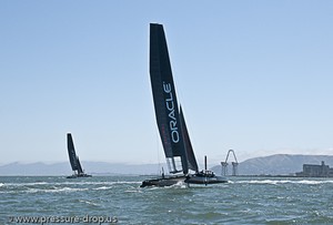 Americas Cup Boats On SF Bay - Oracle Racing’s newly painted A 45s get some play time on SF Bay photo copyright Erik Simonson www.pressure-drop.us http://www.pressure-drop.us taken at  and featuring the  class