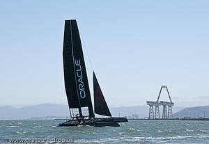 Americas Cup Boats On SF Bay - Oracle Racing’s newly painted A 45s get some play time on SF Bay photo copyright Erik Simonson www.pressure-drop.us http://www.pressure-drop.us taken at  and featuring the  class