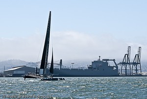 Americas Cup Boats On SF Bay - Oracle Racing’s newly painted A 45s get some play time on SF Bay photo copyright Erik Simonson www.pressure-drop.us http://www.pressure-drop.us taken at  and featuring the  class