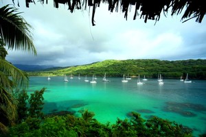 The fleet anchored in Port Resolution, Tanna, Vanuatu - World ARC 2010 photo copyright World Cruising Club http://www.worldcruising.com taken at  and featuring the  class