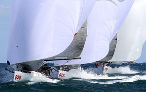 (Left to right) Jason Carroll, Argo - Ryan DeVos, Volpe - Joe Woods, Red - Day 1 Melges 32 Gold Cup Regatta 2011 photo copyright JOY / IM32CA http://melges32.com/ taken at  and featuring the  class