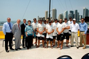 The Major of Miami, Tomas Regalado joins Commissioners Rebeca Sosa and Marc Sarnof with Miami stopover Chairman David Pina in welcoming the crew or Mar Mostro. - Volvo Ocean Race 2011-2012 photo copyright Marco Oquendo http://www.imagesbymarco.com taken at  and featuring the  class