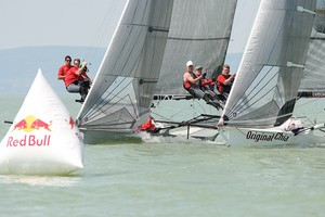 Red Bull mark rounding. Photographers: Hedi Thumbasz, Adam Csongradi - Dockyard 18ft Skiff Grand Prix 1 Hungary photo copyright 18ft Skiff taken at  and featuring the  class