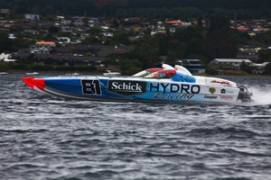 &rsquo;Schick Hydro&rsquo; had problems after losing a blade off their prop at Taupo - Round One of the Rayglass NZ Offshore Powerboat Series
Thunder on the Lake - Taupo  January 22nd 2011 photo copyright Cathy Vercoe LuvMyBoat.com http://www.luvmyboat.com taken at  and featuring the  class
