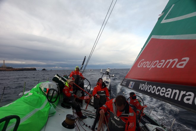 Groupama Sailing Team during leg 1 of the Volvo Ocean Race 2011-12, from Alicante, Spain to Cape Town, South Africa. © Yann Riou/Groupama Sailing Team /Volvo Ocean Race http://www.cammas-groupama.com/