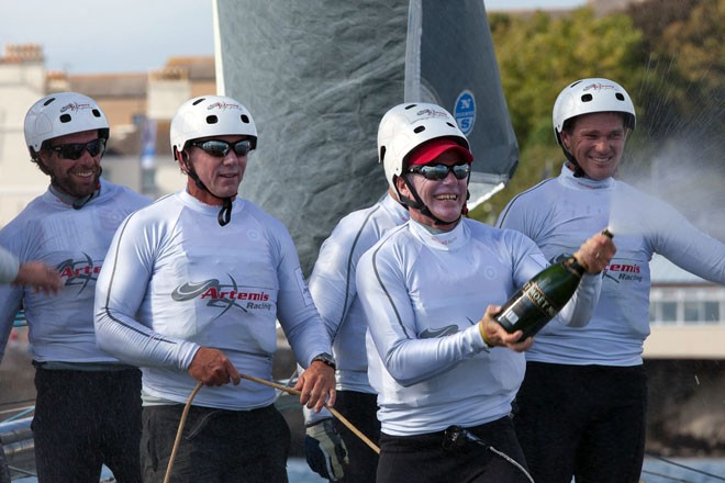 Artemis Racing celebrate - AC45 World Series Plymouth 2011 &copy; Sander van der Borch / Artemis Racing http://www.sandervanderborch.com