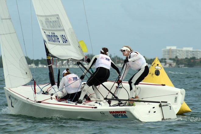 Anna Tunnicliffe’s Team Maclaren round the leeward mark - U.S. Olympic Qualifying Regatta 2011 © US Sailing http://www.ussailing.org