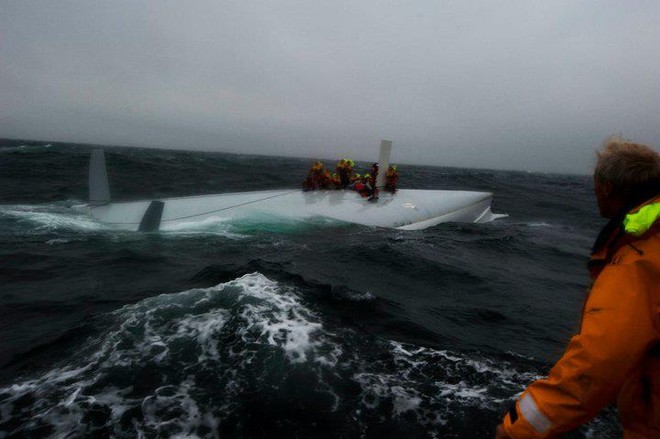 Rambler 100 capsize Fastnet Rock August 2011 © Nigel Millard/RNLI Baltimore http://www.baltimorelifeboat.ie/