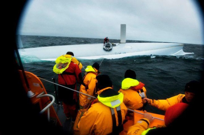Rambler 100 capsize Fastnet Rock August 2011 © Nigel Millard/RNLI Baltimore http://www.baltimorelifeboat.ie/