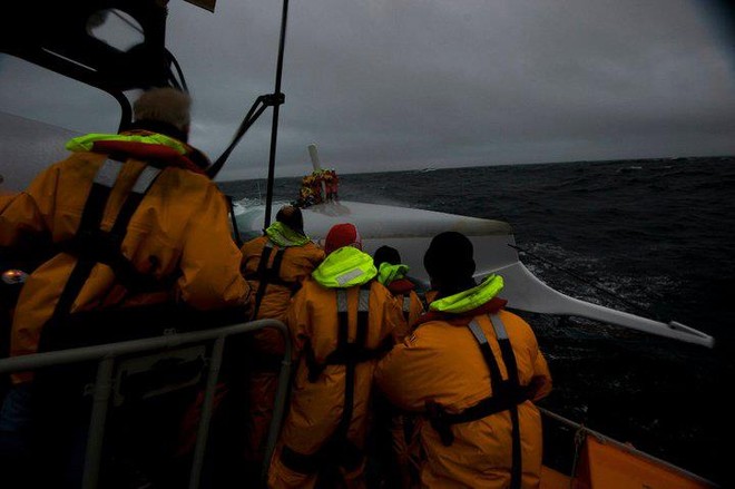 Rambler 100 capsize Fastnet Rock August 2011 © Nigel Millard/RNLI Baltimore http://www.baltimorelifeboat.ie/
