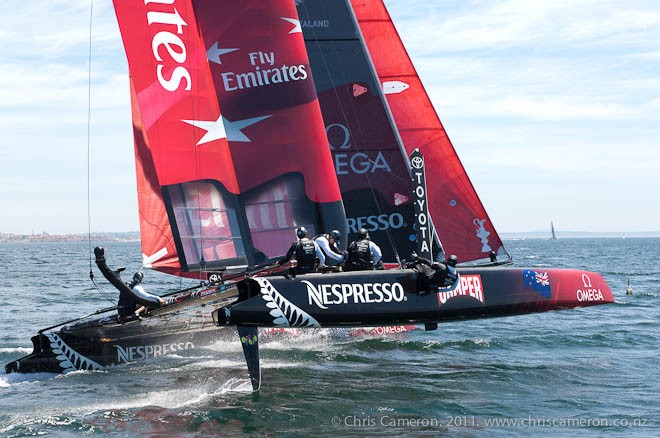 Emirates Team New Zealand practicing in Cascais before the  rehearsal races for the America’s Cup World Series  © Chris Cameron/ETNZ http://www.chriscameron.co.nz