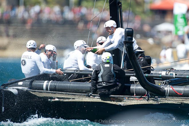 Oracle Racing 5 win the 40 minute race of the preliminaries for the first America’s Cup World Series event in Cascais. 7/8/2011 - America’s Cup World Series - Day 2 - Cascais © Chris Cameron/ETNZ http://www.chriscameron.co.nz