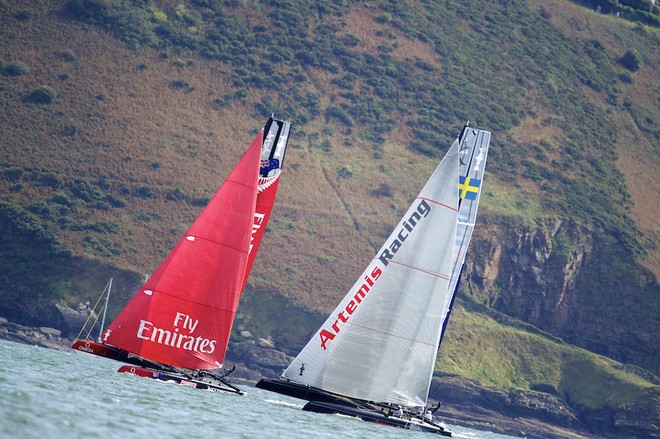 AMERICA’S CUP WORLD SERIES, PLYMOUTH, UK, SEPTEMBER 14TH 2011: Emirates Team New Zealand & Artemis Racing- AC45 - the fleet race of the AC World Series day 4, Plymouth, UK.  - America’s Cup World Series Plymouth - Day 4 © Chris Schmid/ Eyemage Media (copyright) http://www.eyemage.ch