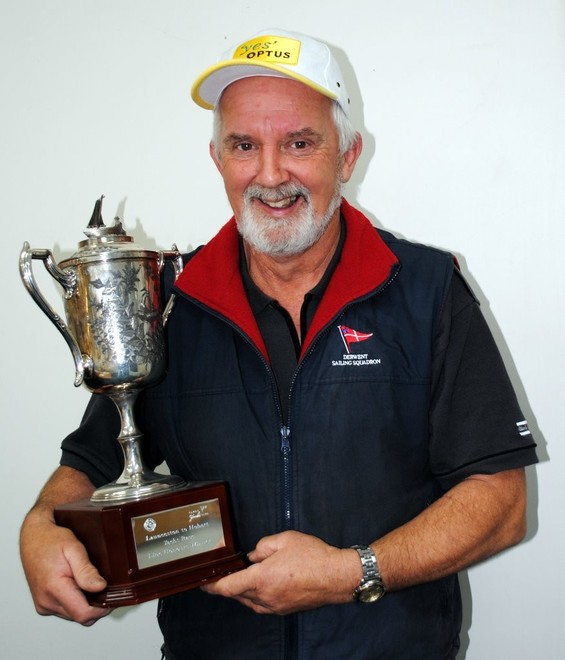 Derwent Sailing Squadron Commodore Ron Bugg with the line honours trophy for the race, a re-dedicated trophy first awarded in 1889 - Launceston to Hobart Race &copy;  Andrea Francolini Photography http://www.afrancolini.com/