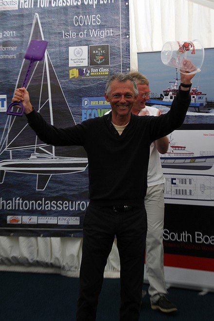 Jean Philippe-Cau of Sibelius who won a bucket and spade for going aground on Ryde Sands. - Half Ton Classic Cup 2011 © Fiona Brown http://www.fionabrown.com