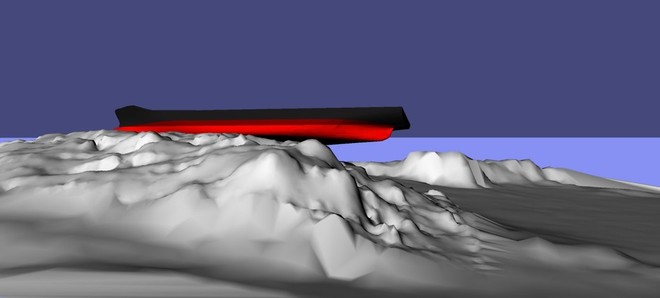 Graphic showing how Rena wass grounded on Astrolabe Reef. - Rena Disaster - 18 October 2011 © Maritime NZ www.maritimenz.govt.nz