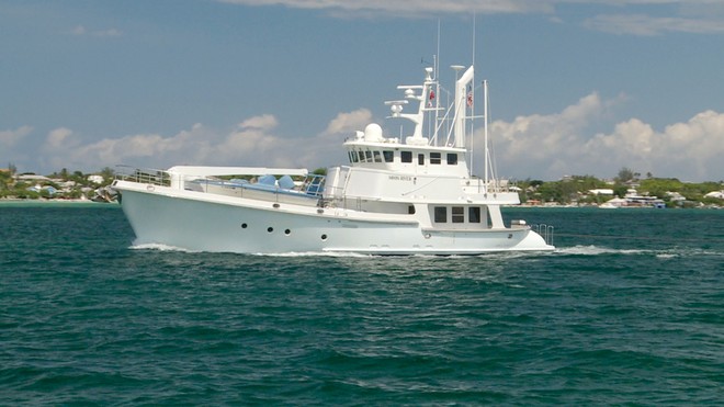 One of the many impressive power boats cruising in the Bahamas. Harbour Island is very popular with power cruisers since it is an easy run over from Nassau. Fuel and boat support services are available as well as several excellent marinas. © Canadian Yachting (SWCC)