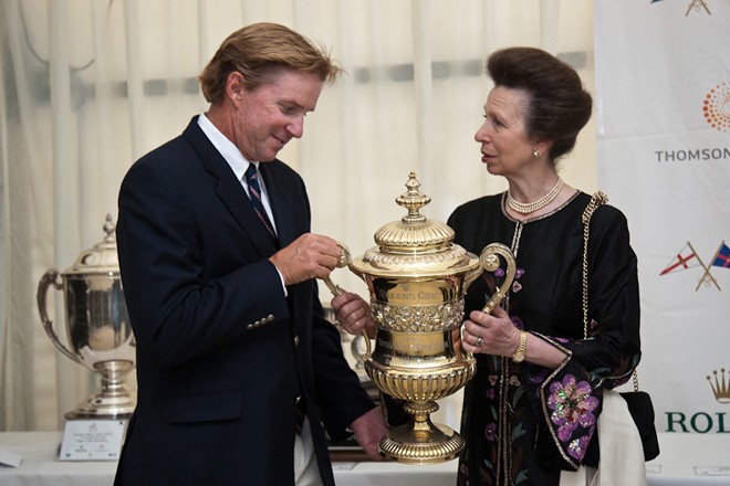 Princess Anne presents PUMA’s Mar Mostroskipper Ken Read with the Queen’s Cup during the Transatlantic Race 2011prizegiving ceremony. The Queen’s Cup is presented to the IRC Overallwinner of the race. © Paul Wyeth / www.pwpictures.com http://www.pwpictures.com
