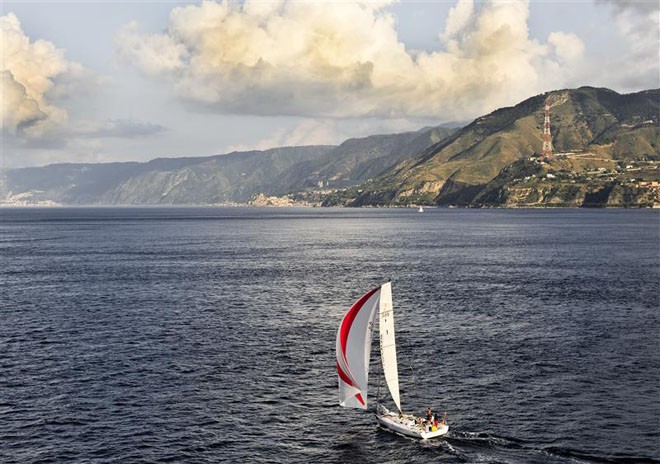 PATRICIA II, ITA, exiting the Strait of Messina - Rolex Middle Sea Race 2011 ©  Rolex/ Kurt Arrigo http://www.regattanews.com