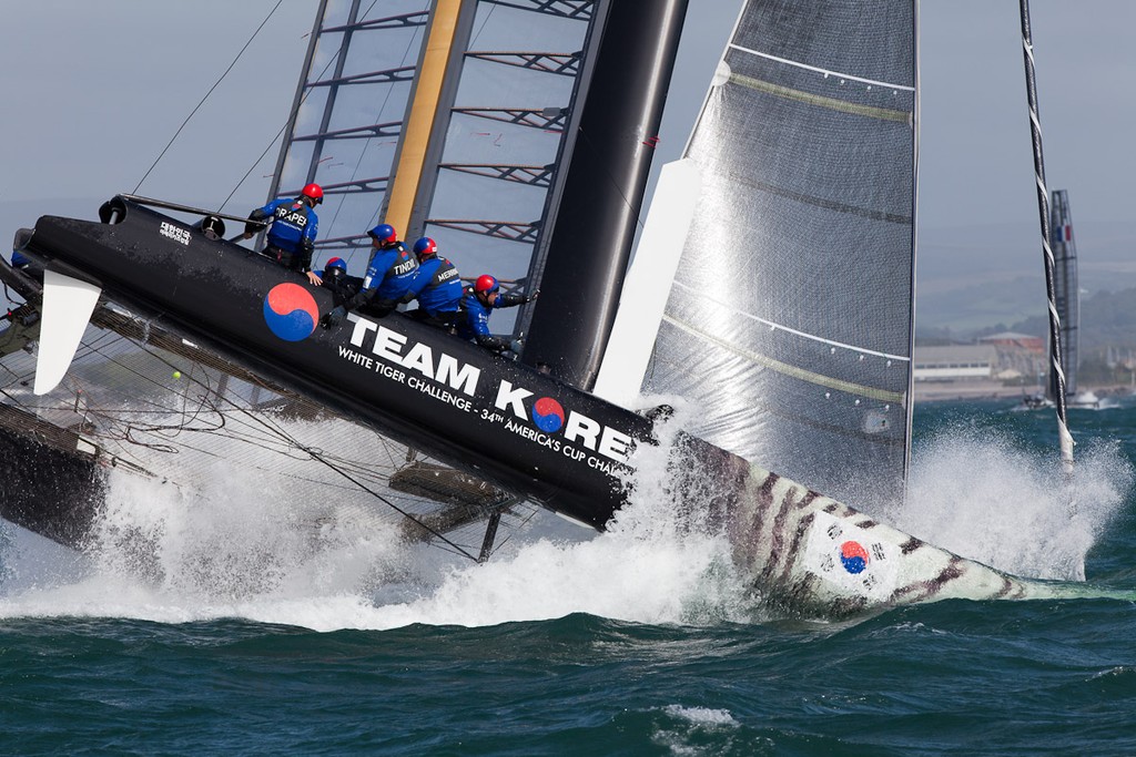 Team Korea capsizing at the top mark - America’s Cup World Series Plymouth 2011 © Sander van der Borch http://www.sandervanderborch.com