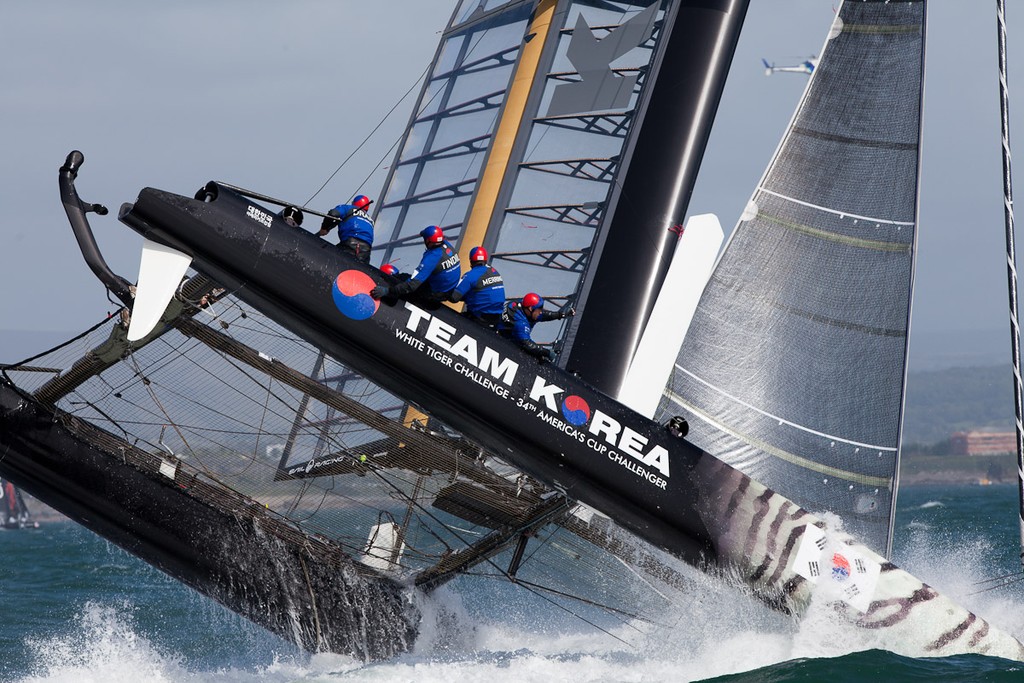 Team Korea capsizing at the top mark - America’s Cup World Series Plymouth 2011 © Sander van der Borch http://www.sandervanderborch.com