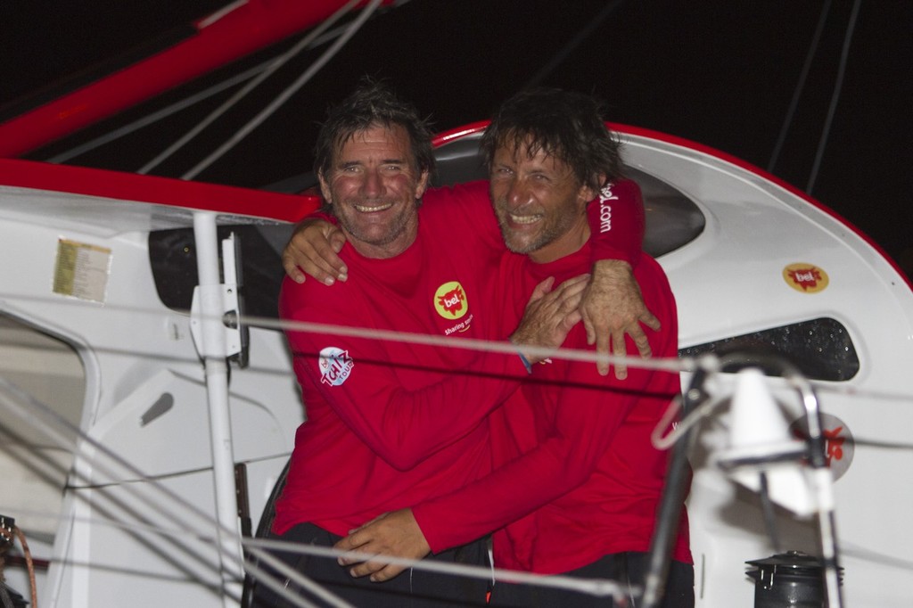 Arrivee de l'Imoca Groupe Bel (skipper : Kito de Pavant - co-skipper : Yann Regniau) en 5eme a Puerto Limon sur la Transat Jacques Vabre 2011 - Costa Rica le 19/11/2011 - Transat Jacques Vabre 2011 photo copyright Alexis Courcoux taken at  and featuring the  class