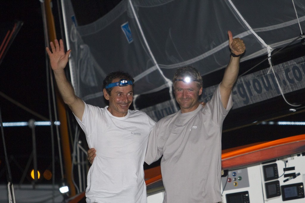 Arrivee de l'Imoca Safran (skipper : Marc Guillemot - co-skipper : Yann Elies) en 6eme position a Puerto Limon sur la Transat Jacques Vabre 2011 - Costa Rica le 19/11/2011 - Transat Jacques Vabre 2011 photo copyright Alexis Courcoux taken at  and featuring the  class