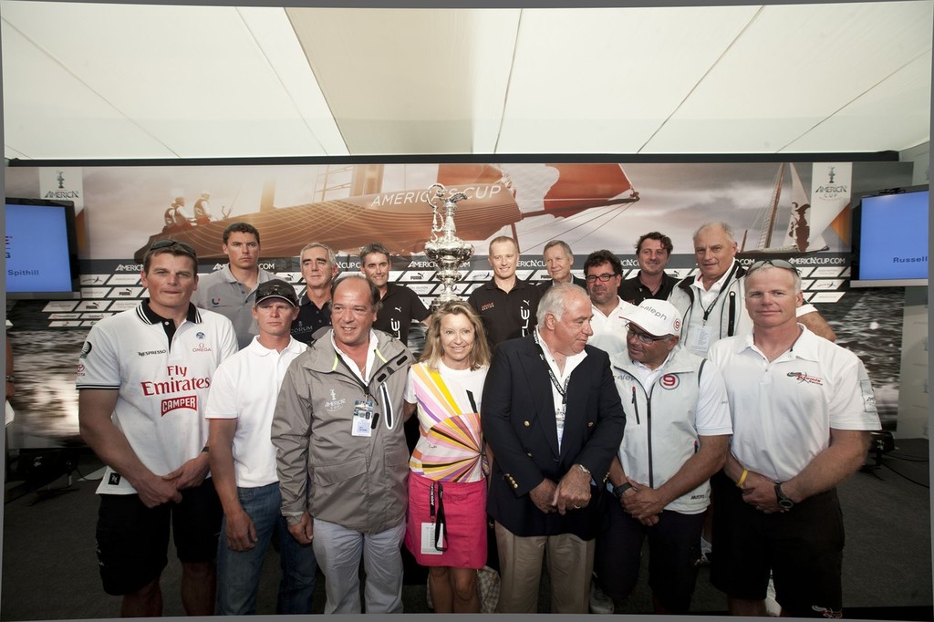 AC World Series - Cascais 2011 -  Christine Belanger with the skippers at the Opening press conference,  photo copyright ACEA - Photo Gilles Martin-Raget taken at  and featuring the  class