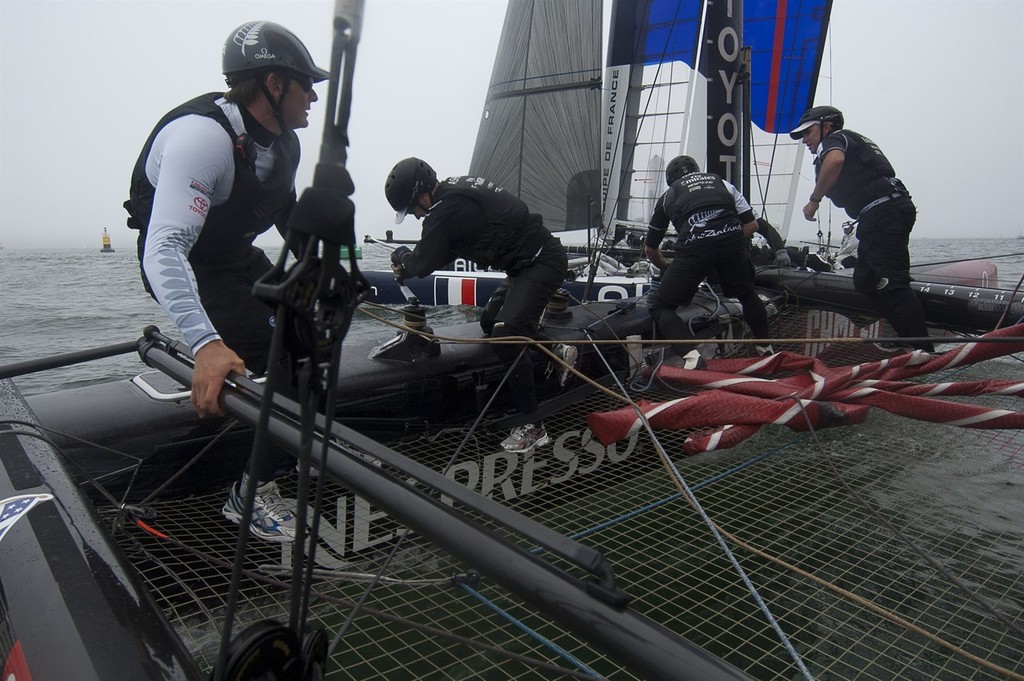 Emirates Team New Zealand in a practice race for the America’s Cup World Series Plymouth Regatta. 9/9/2011 © Chris Cameron/ETNZ http://www.chriscameron.co.nz